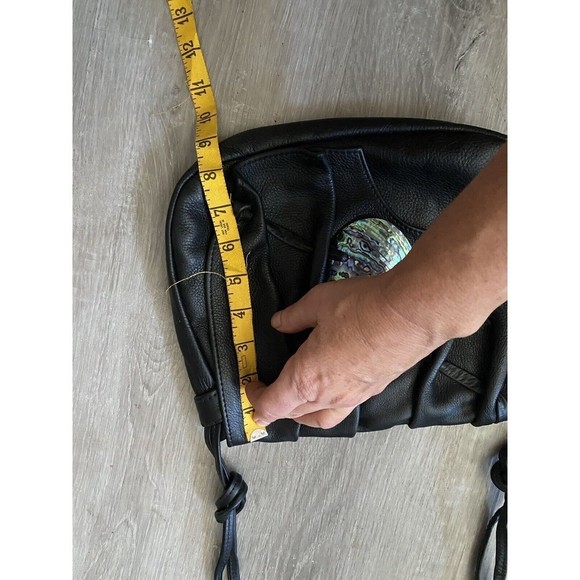 Vintage 80s Artisan Handmade Black Leather Purse With Mother Of Pearl Accent - Picture 14 of 14